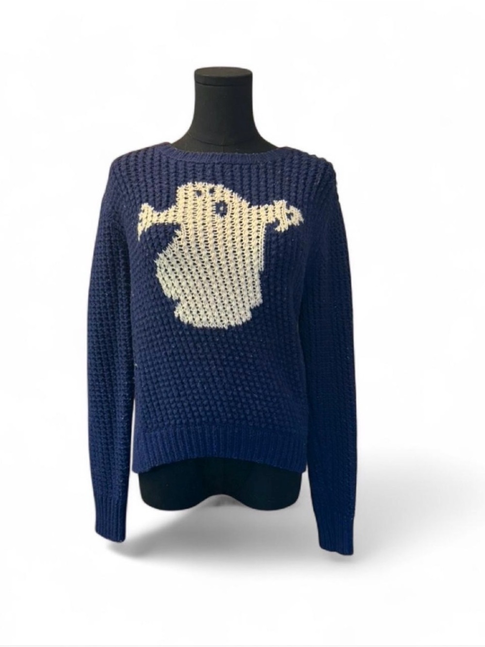JW Anderson+Topshop Navy Blue Knit Sweater with Cream Graphic